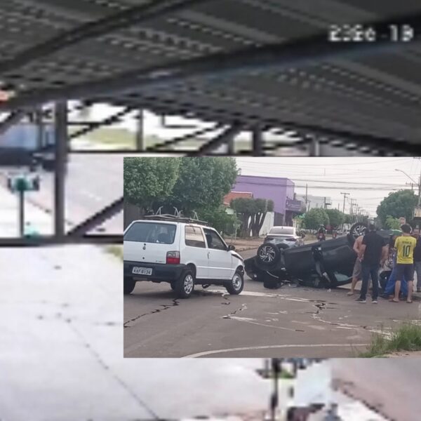 Vídeo mostra carro capotando após outro motorista invadir preferencial no Jardim Tropical em Rondonópolis