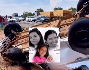 Vó, filha e duas netas morrem após Prisma colidir e capotar na BR-364; vídeo